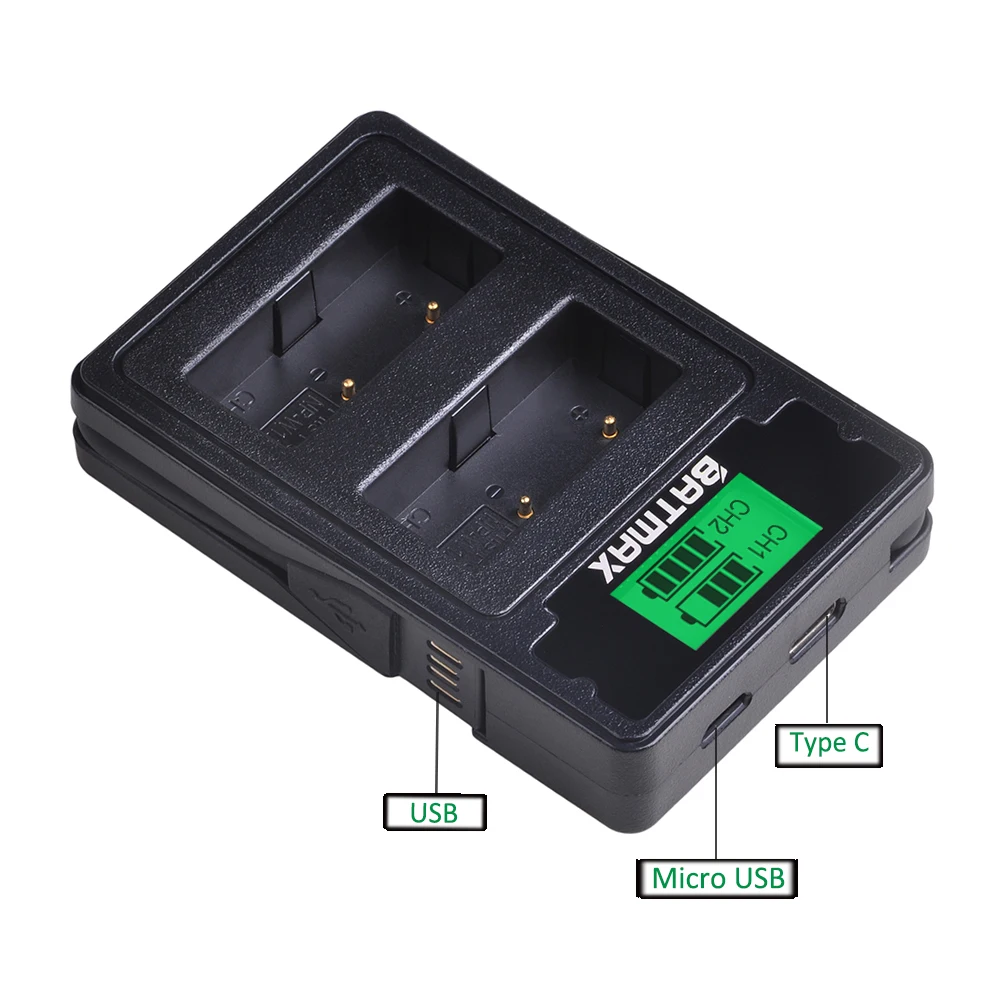 2 шт. NP-W126 Батарея+ ЖК-дисплей Dual USB Зарядное устройство& Тип C Порты и разъёмы для ЖК-дисплея с подсветкой Fujifilm FinePix HS30EXR HS33EXR X-Pro1 X-E1 X-E2 X-M1 X-A1 X-A2 X-T20