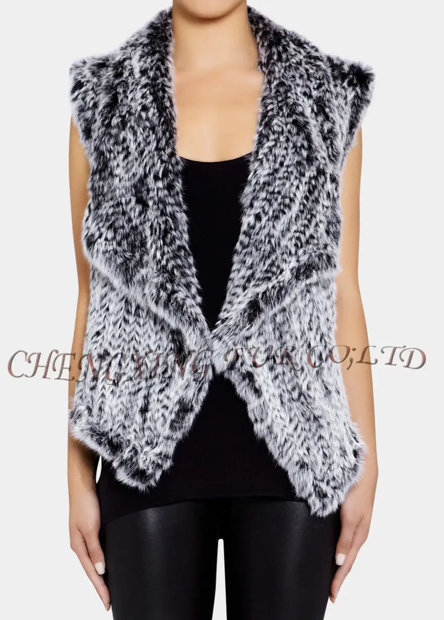 

CX-G-B-192B Knitted Real Rabbit Fur Vest Jacket Newest Style