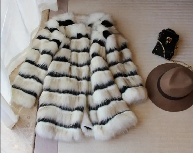 Blanc Manteau Renard Femmes De Patchwork 2019 Épais A1773 Faux Survêtement Et Fourrure Manteaux Veste Nouvelle Mode Rayé Chaud Hiver Noir d0v7nxfxwq