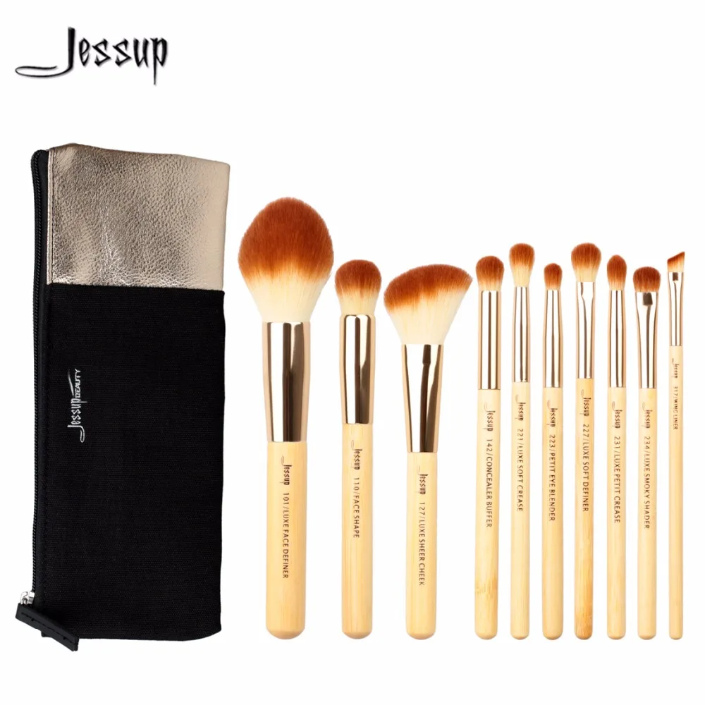 

Jessup Brushes 10pcs Beauty Bamboo Professional Makeup Brushes Set Cosmetics Bag T143&CB001