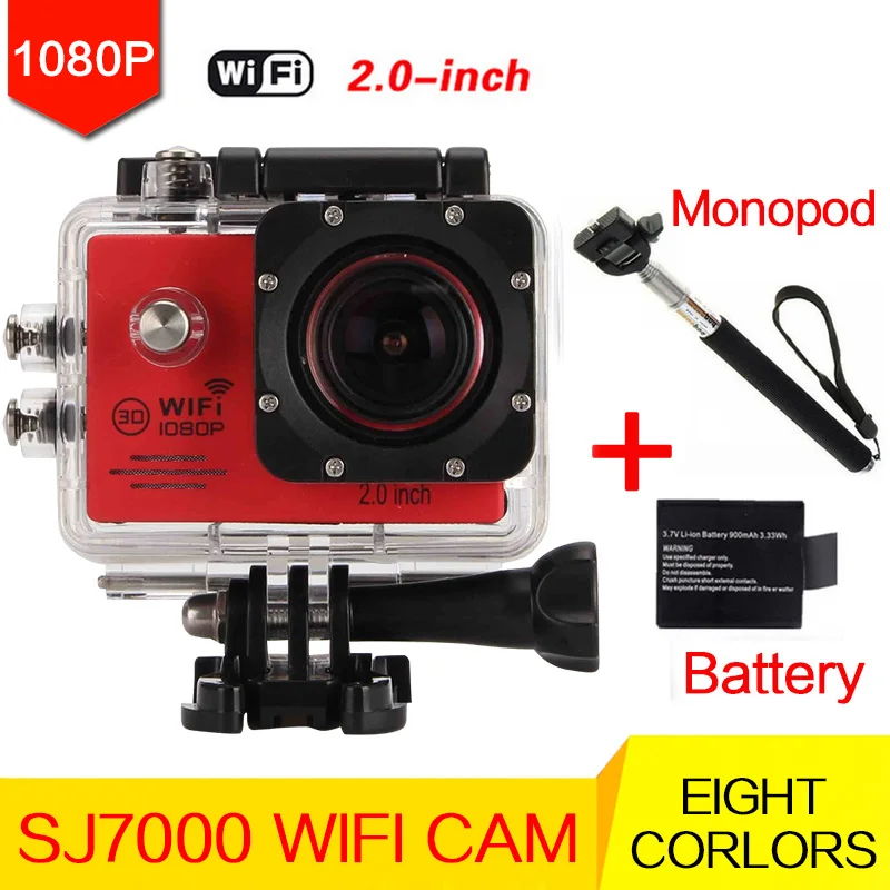 

style Action Camera wifi 2.0 LCD 170 Degree Lens go pro camara deportiva Waterproof Sport Camera+monopod