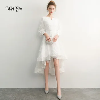 

weiyin Robe De Soiree 2020 Elegant A Line V Neck Long Sleeve High Low Lace Evening Dresses Party Gowns Vestido De Festa WY1087