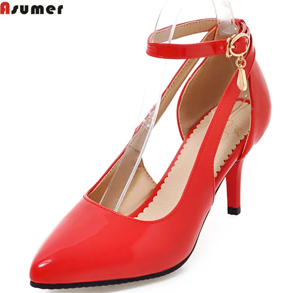 

Asumer fashion spring autumn women pumps pointed toe buckle ladies shoes shallow elegant high heels shoes big size 33-43