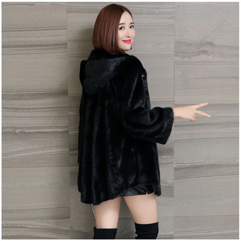 À Fourrure Capuche Vison Quater Faux Blanc Long Femelle Imitation Trois Amzd1786 Doux Pardessus noir Pull Manches Nouvelle Manteau Manteaux De qRSwzt8