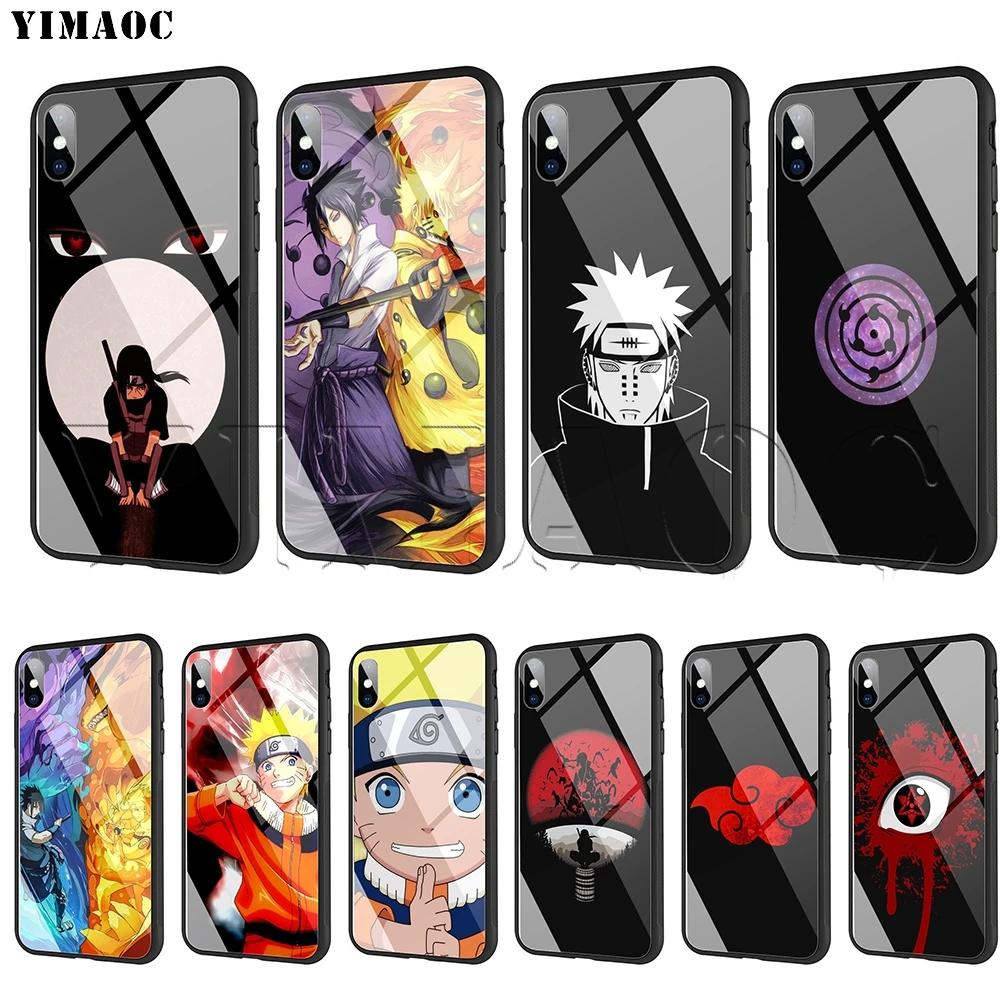 YIMAOC Sasuke Naruto Tempered glass TPU Case for iPhone XS MAX XR X 8 7