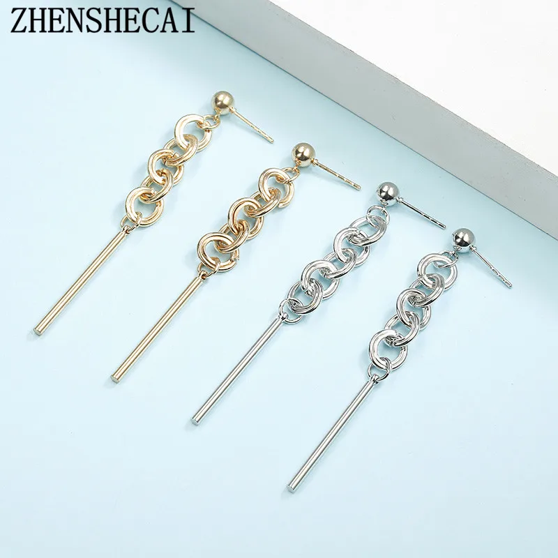 

2018 new fashion earring long gold sliver color metal circle design punk style for women girl ear jewelry wholesale