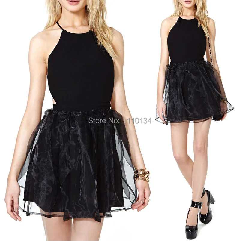 Backless Summer Dress Women Chiffon Dress Plus Size M L Women Skater Dresses Criss Cross Ball