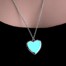 Rinhoo-collar con colgante de corazón brillante para hombre y mujer, collar con colgante de luz azul, Estilo Vintage