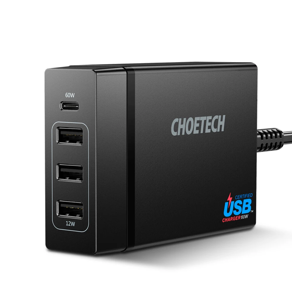 CHOETECH 72 Вт 4 порта usb type C настольная зарядная станция с питанием для iPhone X 8 Plus MacBook Pro зарядное устройство для мобильного телефона