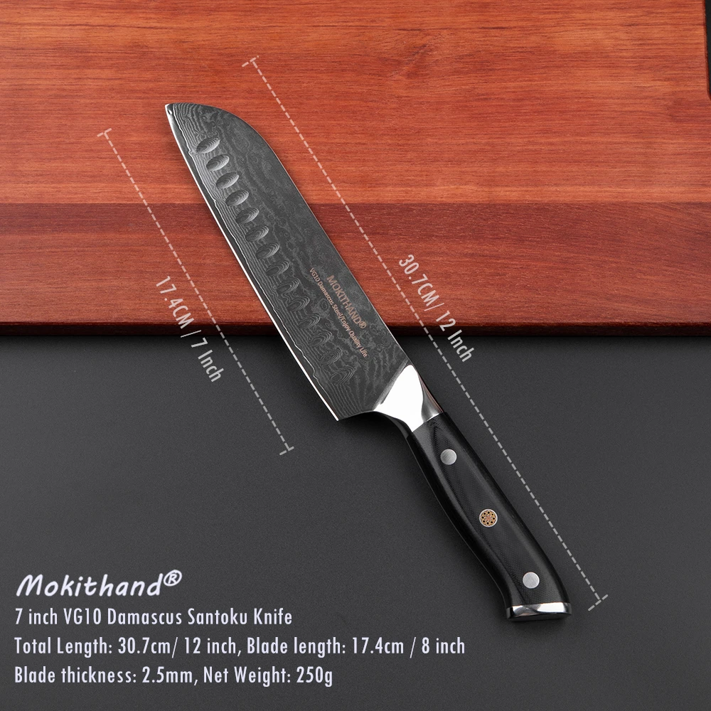 Mokithand 7 дюймов Дамасские Ножи Santoku Профессиональный VG10 японский кухонный нож 67 слой стальной нож шеф-повара с G10 ручкой