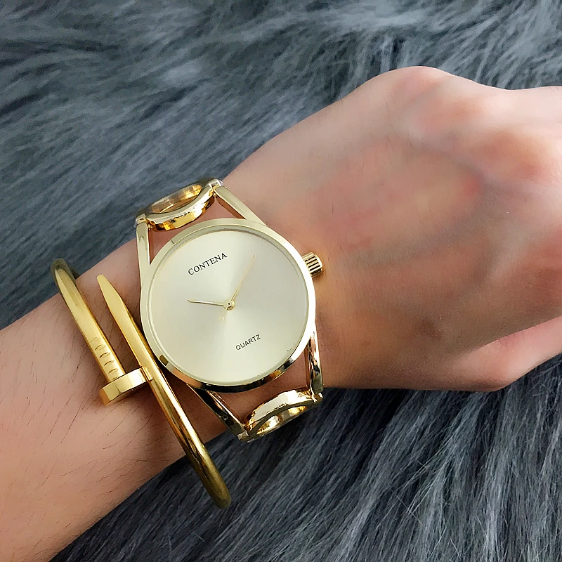 CONTENA модные золотые часы для женщин часы женские часы-браслет полный сталь для женщин часы relogio feminino reloj mujer
