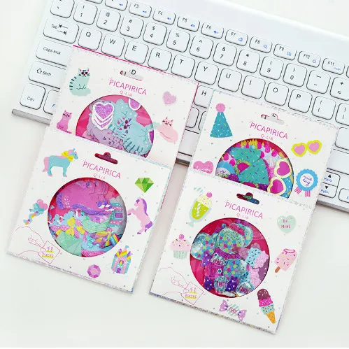 

48Parts / Package Colorful Mini Laser Fluorescent Sticker Beautiful Ocean Universe Animal Theme Decorative Sticker Children Gift