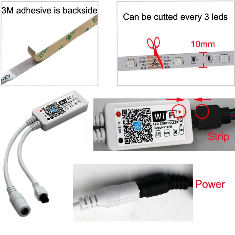 Wifi беспроводной контроллер 5050 RGB Wifi светодиодный светильник 15 м водонепроницаемая IP неоновая лента Диодная лента 12 В адаптер Набор для кухни