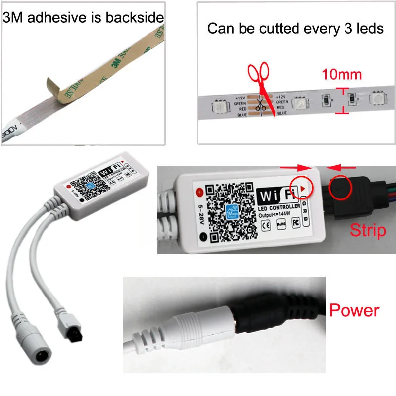 Wifi sem Fio Conjunto de Cozinha Controlador 5050 Rgb Wifi Led Strip Lâmpada Luz 15 m à Prova d' Água ip Neon Fita Fita Diodo 12 v Adaptador 13 Tiras de LED