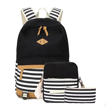 

3PCs Composite Bags Stripe Design Canvas Women Backpacks Ladies School Bags For Teenager Girls Boy Travel Bags Mochila Escolar