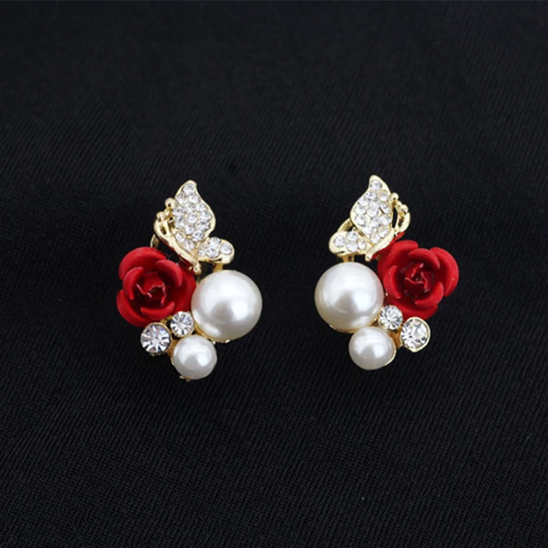 Новое поступление модные ювелирные изделия красная роза бабочка Крылья Ангела жемчужные элегантные серьги гвоздики для женщин подарок Pendientes Brincos