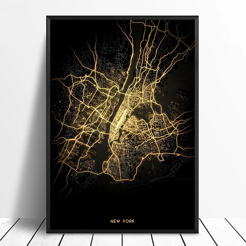 

New York City Light Maps Custom World City Map Posters Canvas Prints Nordic Style Wall Art Home Decor