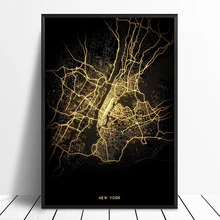 Нью-Йорк свет карты пользовательский Мир Город плакат-карта холст печать стена в скандинавском стиле искусство домашний декор