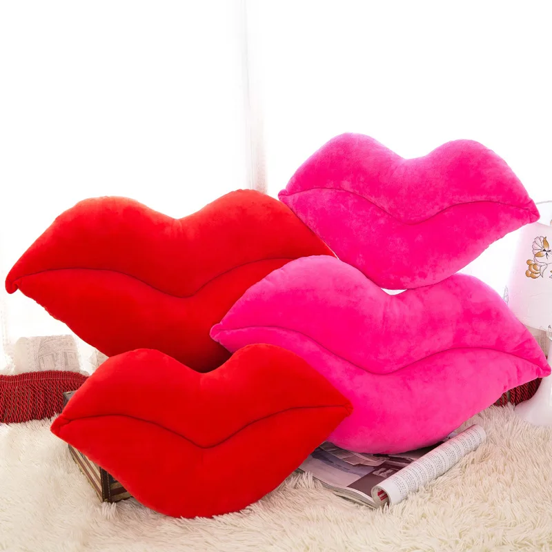 

Short Plush Lips Cushion Irregular Pillow Cartoon Expression PC09 Pillows Red Fuchsia Mouth Car Sofa Living Room Cushions