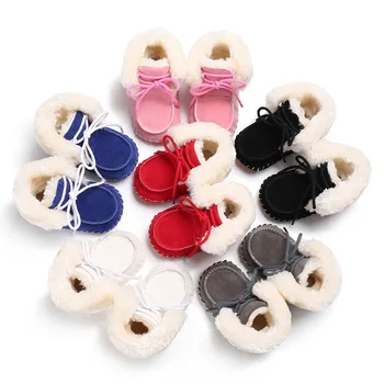 

Baby newborn soft bottom boy girl tie winter plus velvet warm short tube infant toddler shoes
