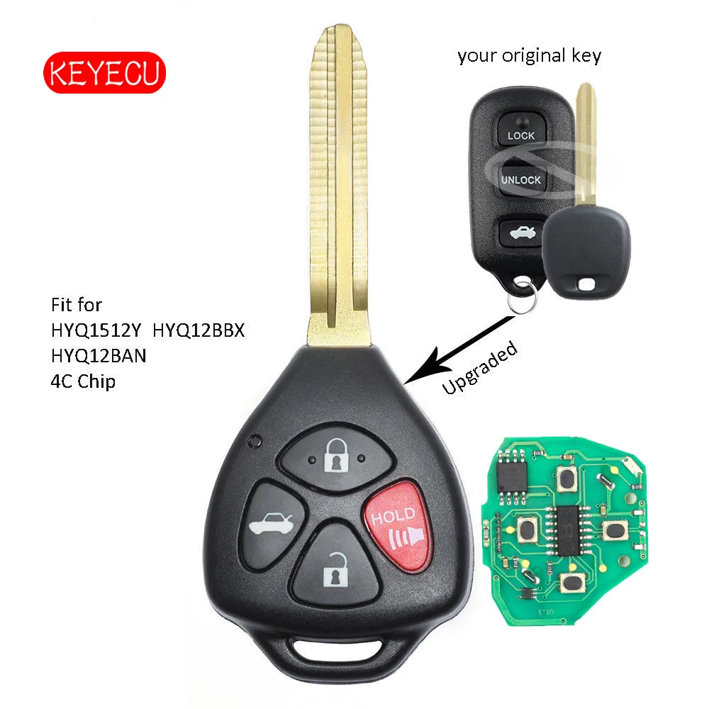 Keyecu Upgraded Remote Key Fob 4B 314 4MHz 4C Chip For Toyota Avalon 