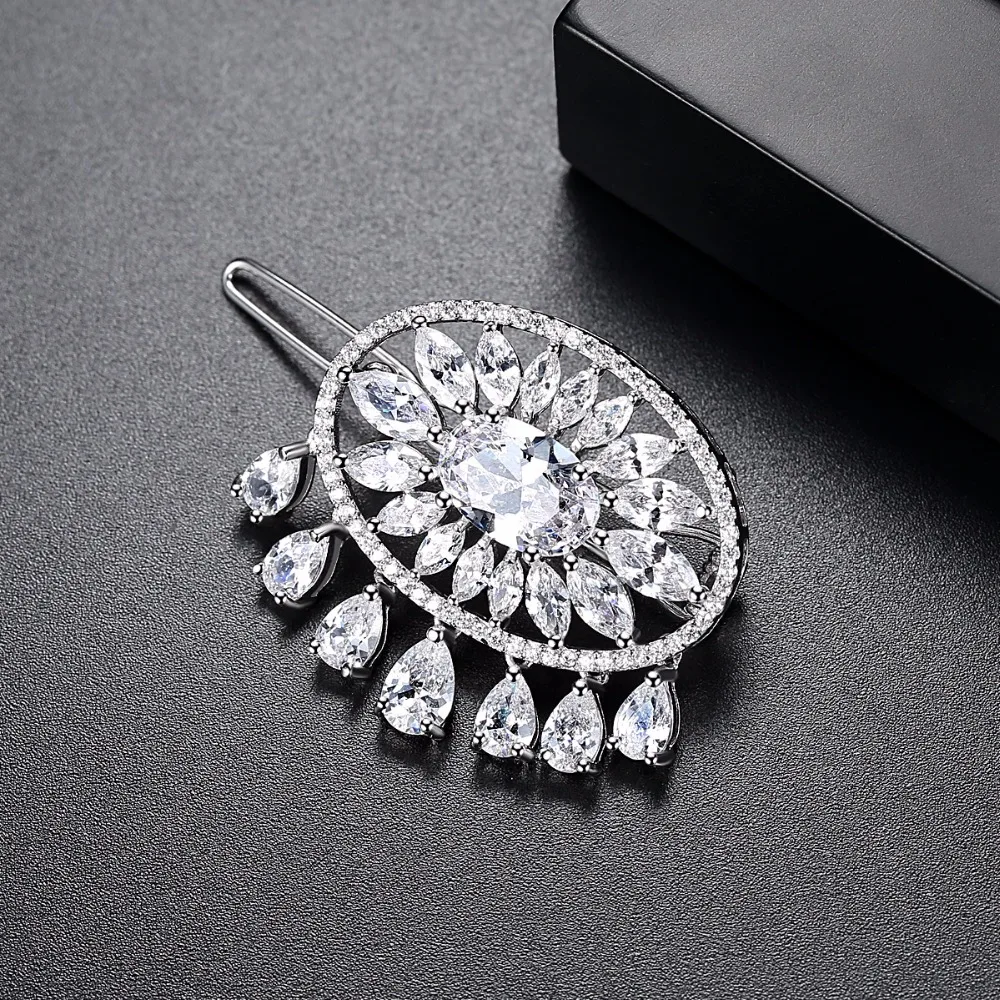 LUOTEEMI New Unique Round Flower Tassel Drop CZ Hair Accessories Korean Fashion Bridal Wedding Luxury Hair Pins Christmas Gift