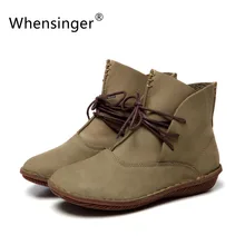 Whensinger-2016 frauen schuhe frühjahr weiblichen echtem leder handgefertigten stiefel vintage literarischen stil ankle lace-up fashion 506-l