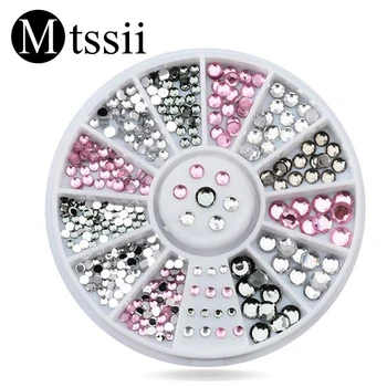 

White Pink Grey 3 Mixed Color Rhinestone For Nails AB Nail Art Decoration Gems 12 Grids Nail Design Accessories in Wheel