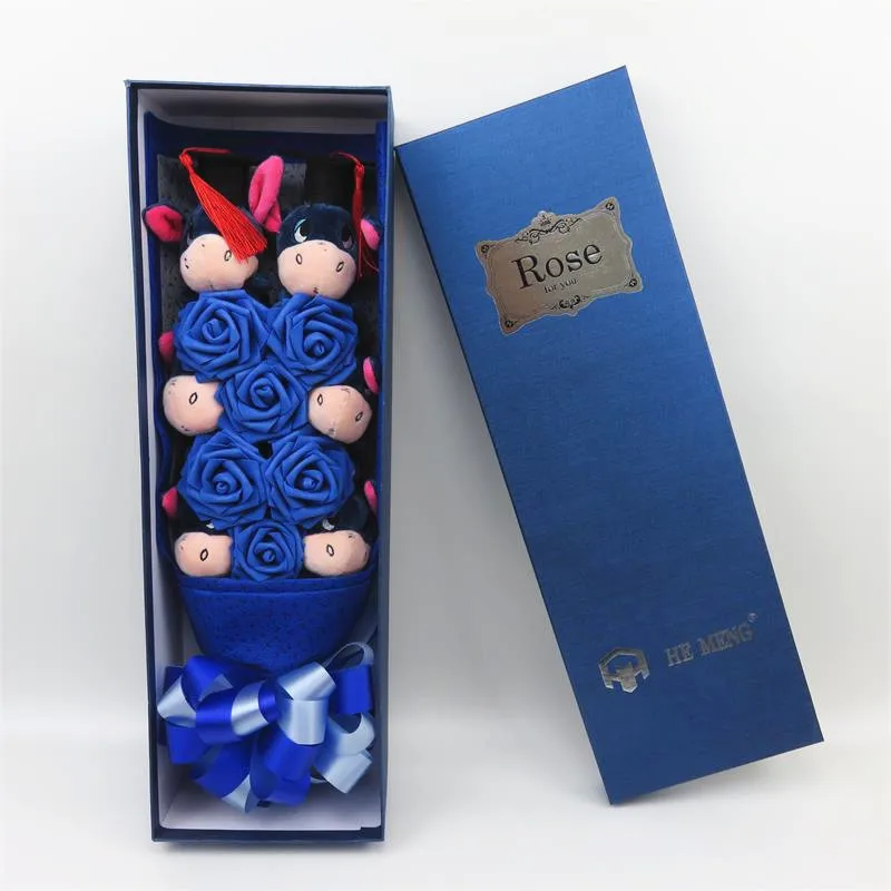 

Cute Soft Eeyore Donkey plush toys with Artificial flowers cartoon bouquets Stuff Animal Creative Valentine/Graduation Gift