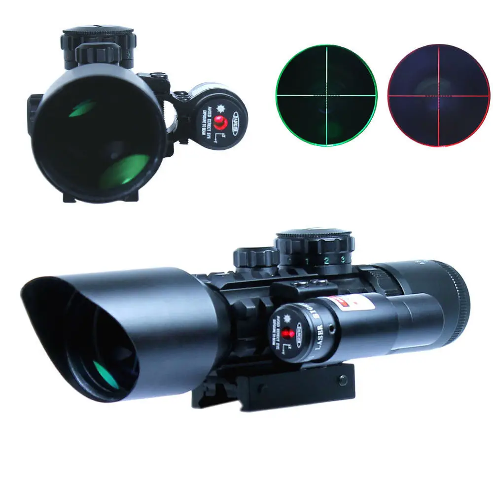 

M9C Rifle Airsoft Weapon Scope 3-10x40 Mil-dot Tactical Riflescope Red Laser Sight Dual illuminated w/ Rail Mounts Combo