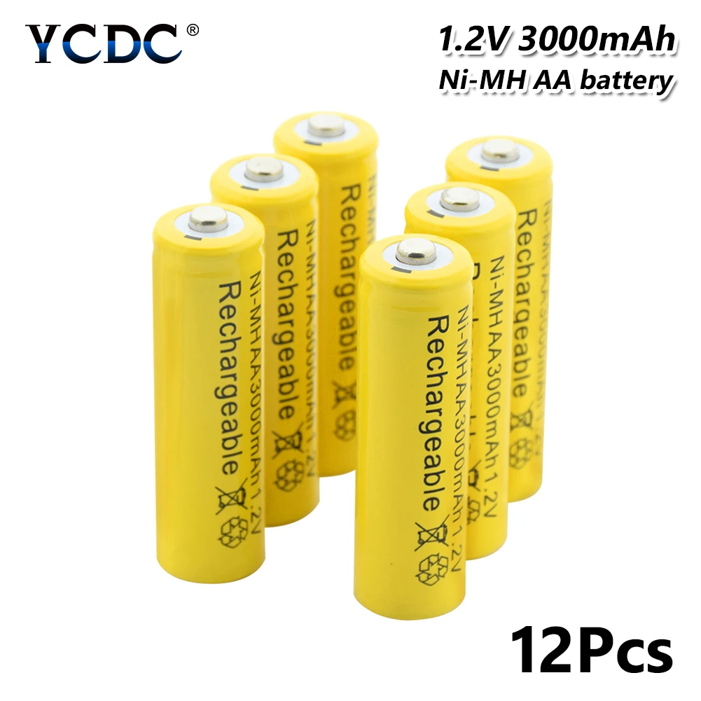 

4/8/12Pcs Top Brand Yellow Rechargeable Battery AA 3000 mAh Pre/Stay Charge Ni-MH Cells Rechargeable Batteries LR6 HR6 KAA