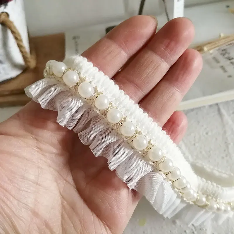 2,5 см в ширину белая 3D плиссированная аппликация из шифонового кружева, отделка воротника, отделка по краям, ручная работа, сделай сам, шторы, юбки, подол, швейный Декор