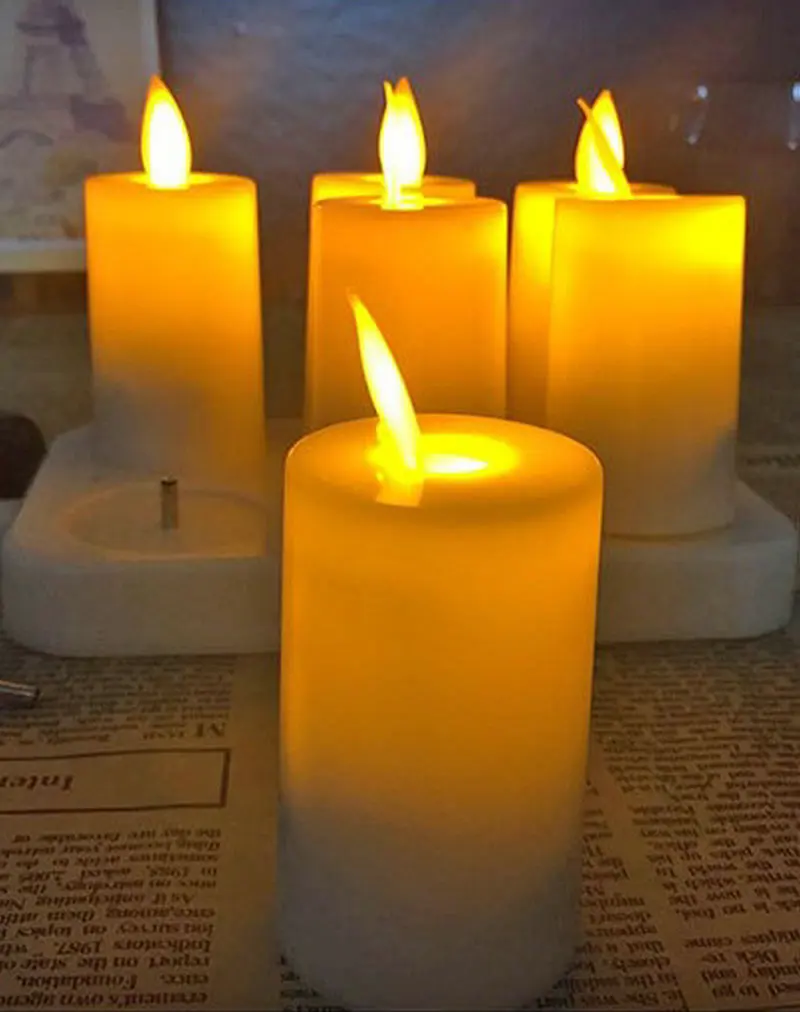 

set of 6 Rechargeable Swinging Moving Wick TeaLight Flickering Ivory Flameless LED Candle Home Xmas Wedding party Decor-Amber