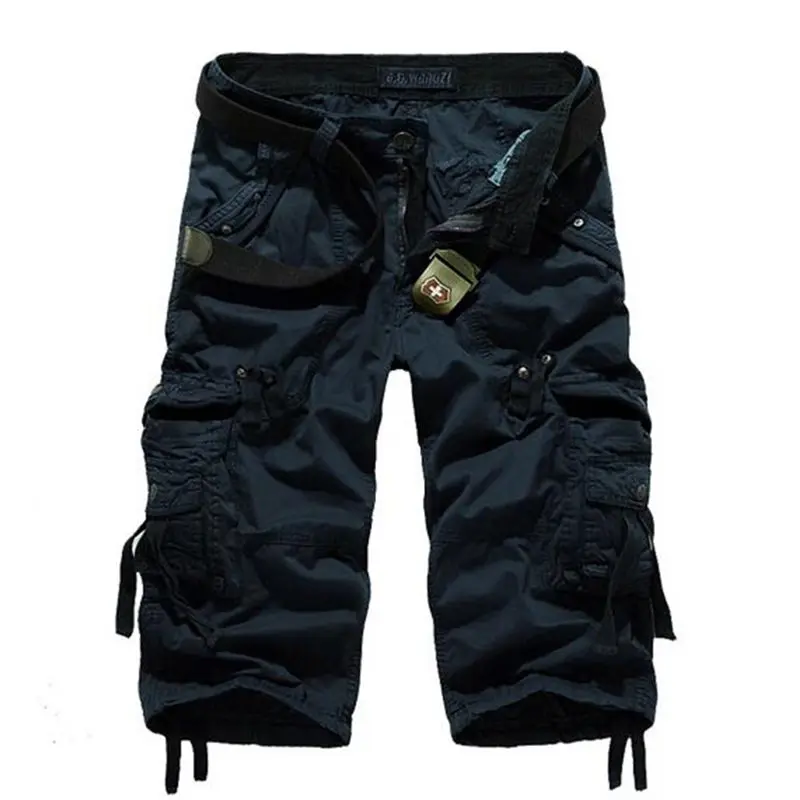 Navy Blue 8 цветов плюс размер 29-40 Новые брендовые летние камуфляжные свободные мужские шорты Карго Camo летние мужские шорты Cargo Шорты без ремня - Цвет: Navy Blue