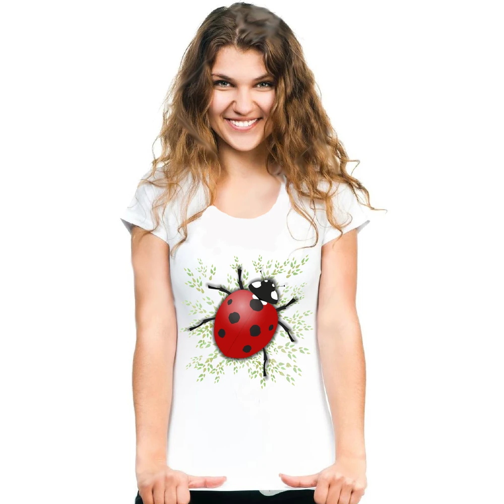Camiseta de manga con estampado mariquita para mujer, camisetas con estampado de insectos, Tops informales bonitos, camisetas Hipster para chica - AliExpress Ropa de mujer