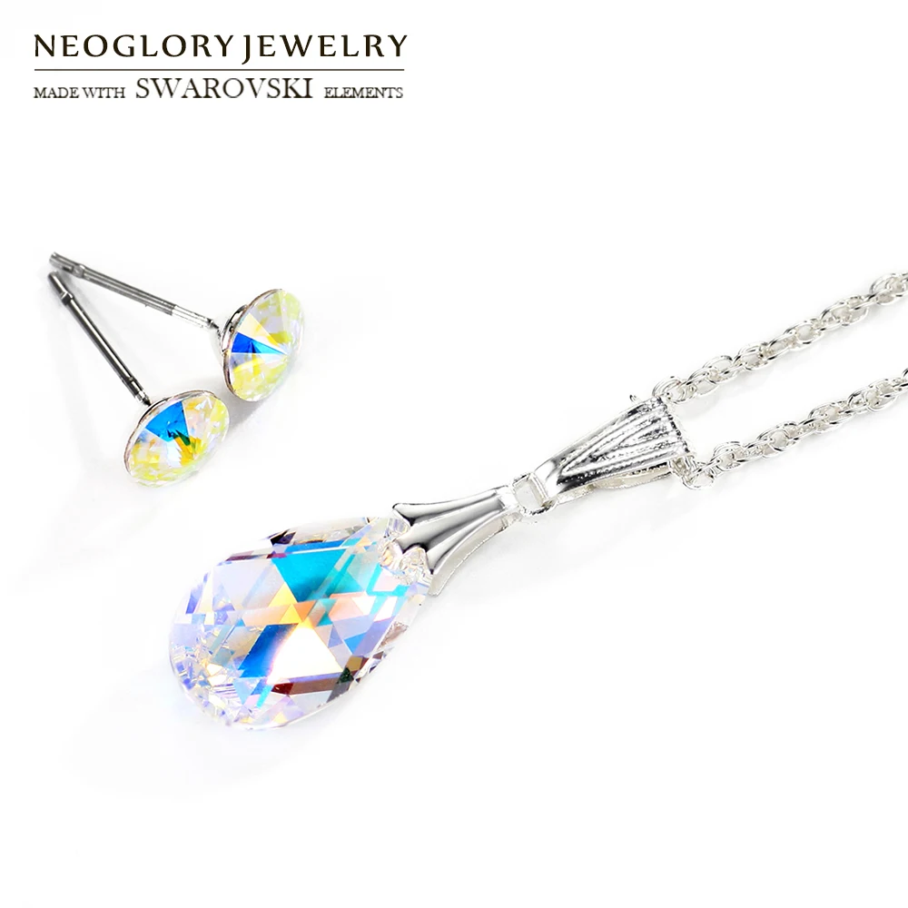 

Neoglory Crystal Jewelry Set Trendy Water Drop Stainless Post Necklace & Earrings Lady Embellished With Crystals From Swarovski