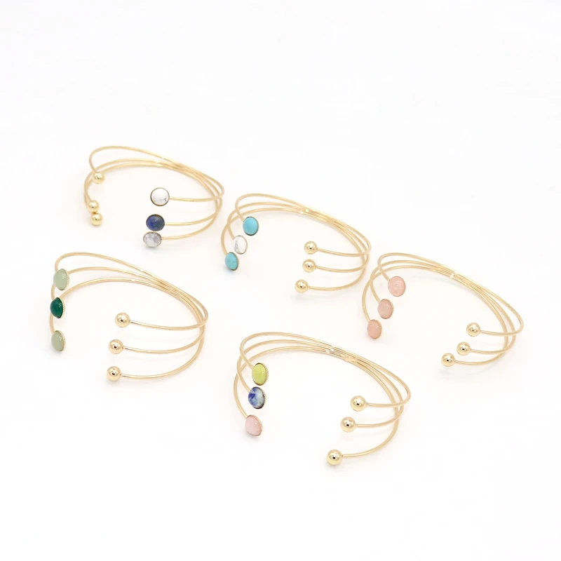 

Fashion 3 Layers Split Mix Resin Color Pink Stone Charm Cuff Bangles for Women