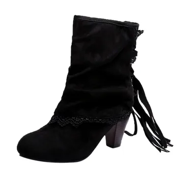 

Ankle Boots For Women Fashion Women Casual Sexy High Heels Lace Patchwork Buckled Boots Shoes Booties #Pop