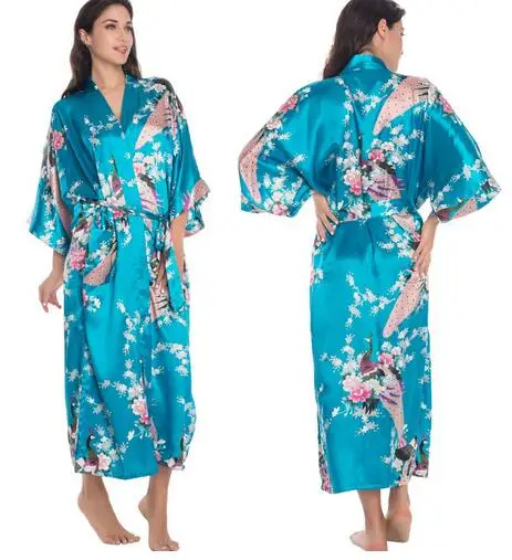 Satin Robes Brides Wedding Robe Sleepwear Silk Pijama Casual Bathrobe Animal Rayon Long Nightgown Women Kimono XXXL RB015