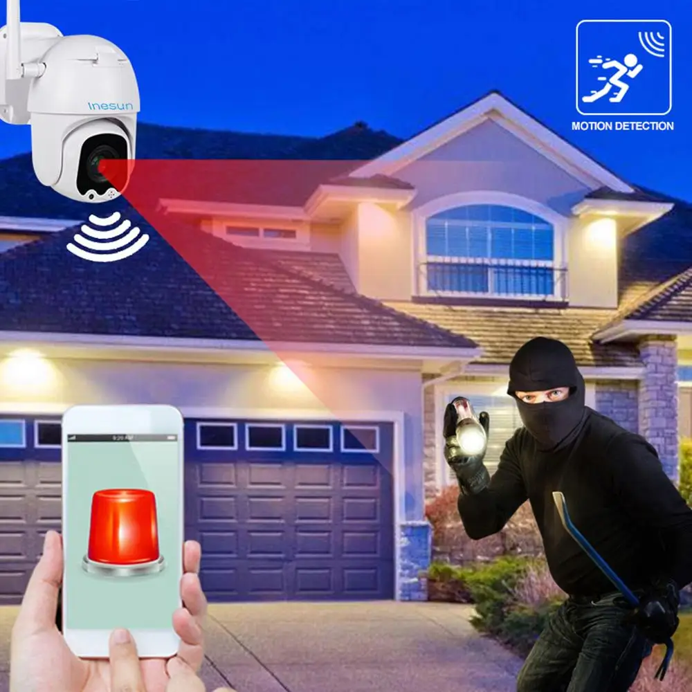 Inesun PTZ WiFi Camera Outdoor 2MP HD 1080P Security IP Camera WiFi 4X Zoom PTZ Camera Two Way Audio 165ft Night Vision Max 128G