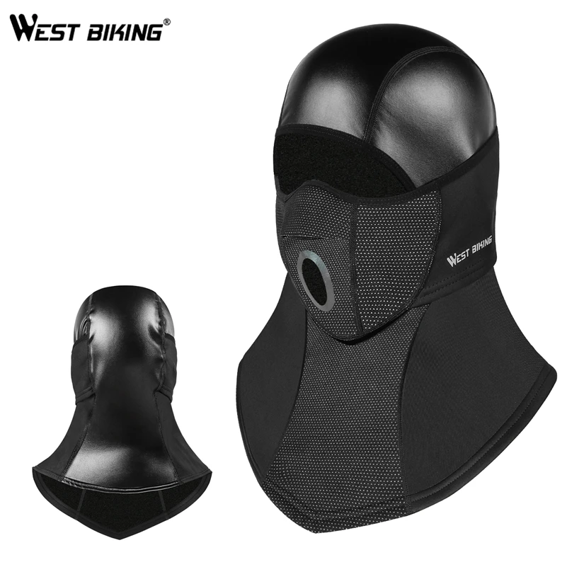 WEST BIKING Thermal Fleece Cycling Mask PU Rainproof  Windproof Full Half Face Mask Winter Warm Snowboard Shield Hat Cycling Hat