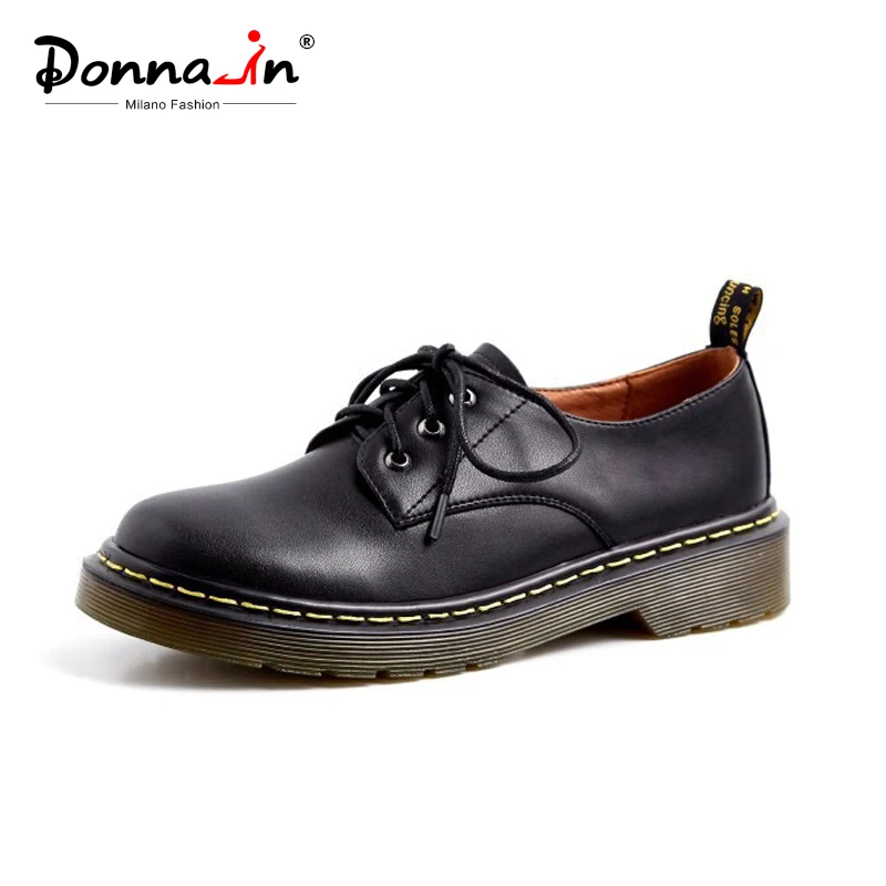 

Donna-in Women Oxford Shoes Genuine Leather Flats Round Toe Lace Up Handmade Comfortable Shoes Spring 2019 Women Black Yellow