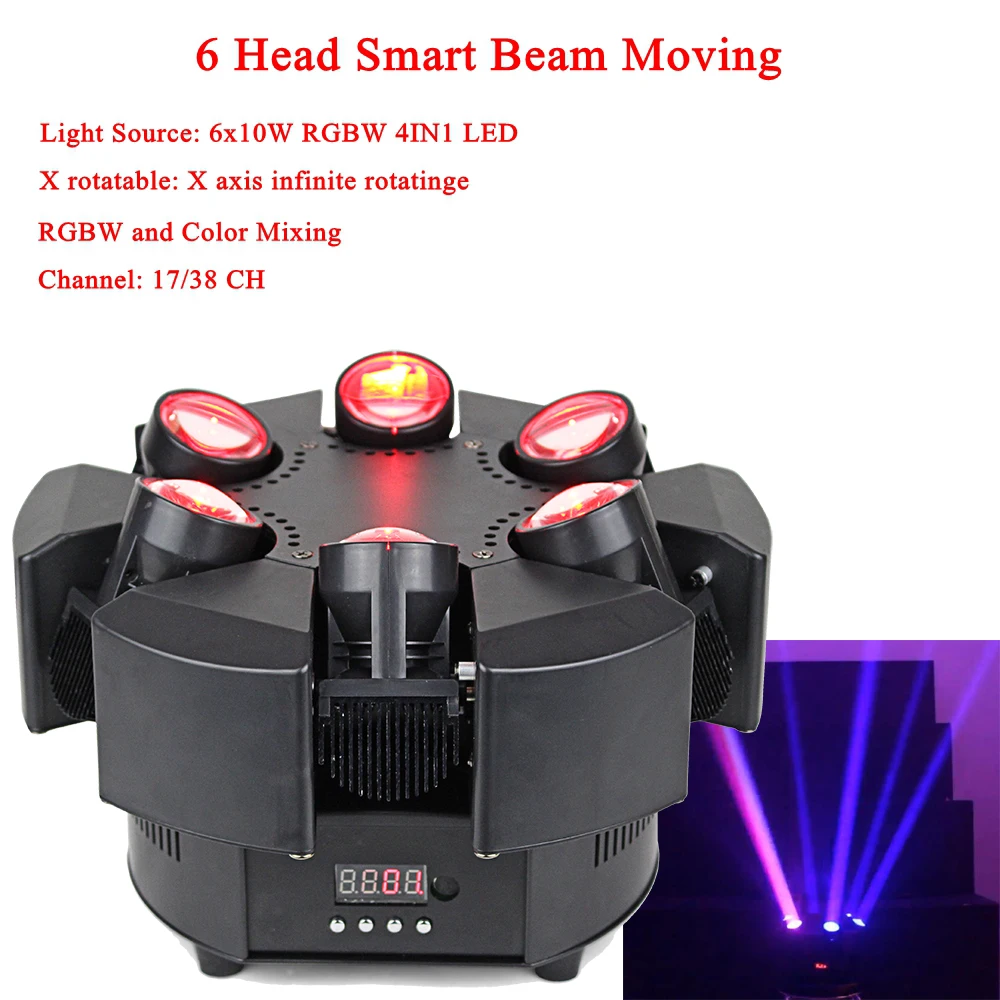  2019 New Arrival LED 6 Head Smart Beam Moving RGBW 17/38CH DMX Stage Lights Dj Led Moving Head Beam - 32959343656