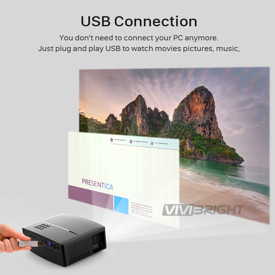 VIVIBRIGHT светодиодный проектор GP80. Низкая цена 1800 люмен 800*480 HDMI USB PC поддержка Full HD 1080