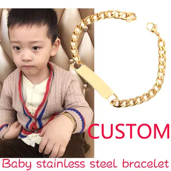 

Baby Name Bracelet Personalized Custom Stainless Steel Bracelet Simple Bangle Engraved Name Motto Gold Silver Charm Bracelet