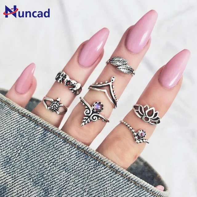New Vintage Boho Ring Set Elephant Crystal Finger Ring Women Flower Leaf Anel Jo New Vintage Boho Ring Set Elephant Crystal Finger Ring Women Flower Leaf Anel Jo