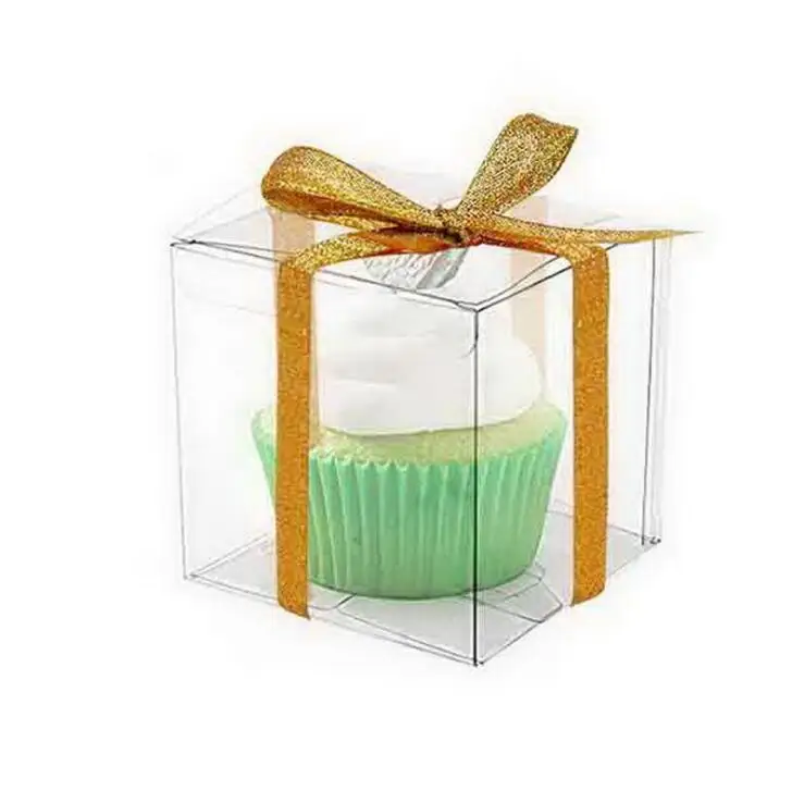 

12Pcs Clear Plastic Cupcake Packaging Box Cake Favors Box Container Wedding Party Cupcake Boxes Gift Box Supplies Golden Ribbon