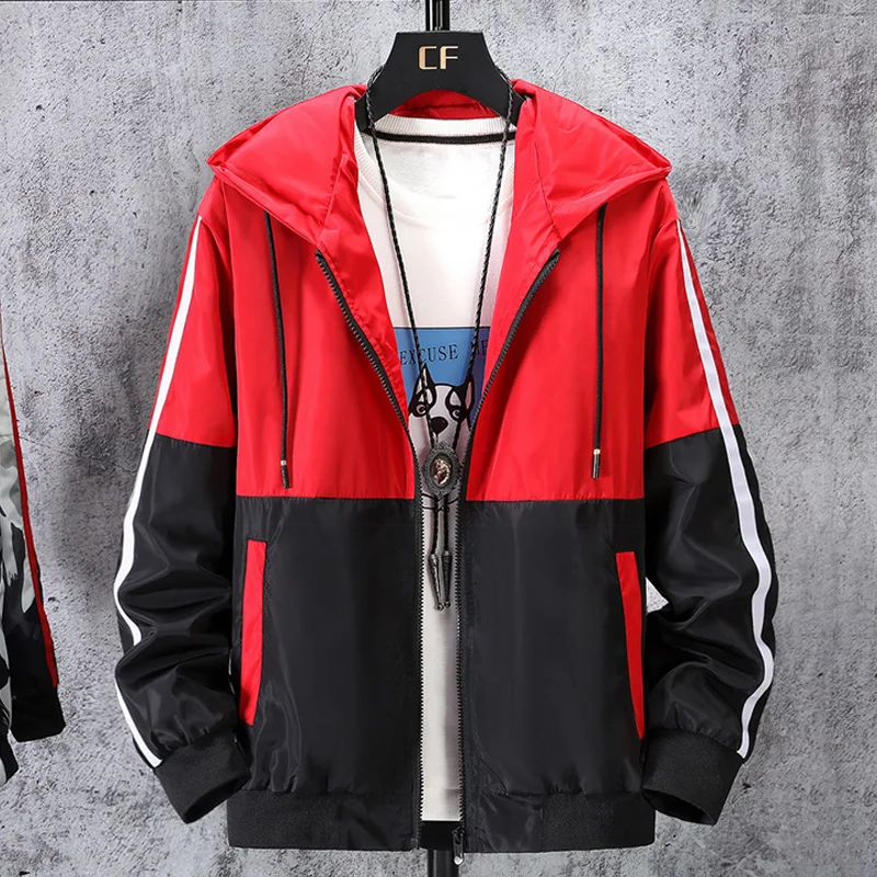 

New Spring Autumn Jacket Men Hooded Casual Patchwork Windbreaker Jacket Male Outwear Streetwear Zipper Thin Coat Brand Clothing
