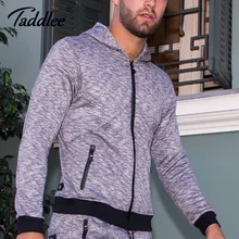 Taddlee бренд толстовки для мужчин куртка на молнии Спортивная негабаритных толстовка с длинным рукавом Футболка хлопок стрейч Training