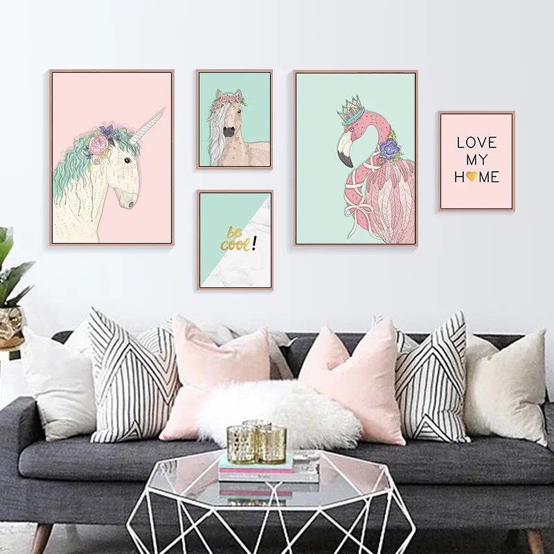 

Wall Artwork Canvas Paintings Nordic Animal Unicorn Flamingo Pictures Printed Home Decorative Poster For Living Room Modular